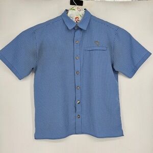 Mojo Shirt Mens Medium Fishing Vented Blue Check Button Up Short Sleeve FLAWS